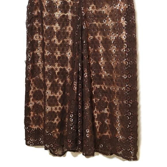 Eva Franco V Neck Sleeveless Lace Overlay Brown A Line Midi Dress Size 6 - Picture 6 of 16